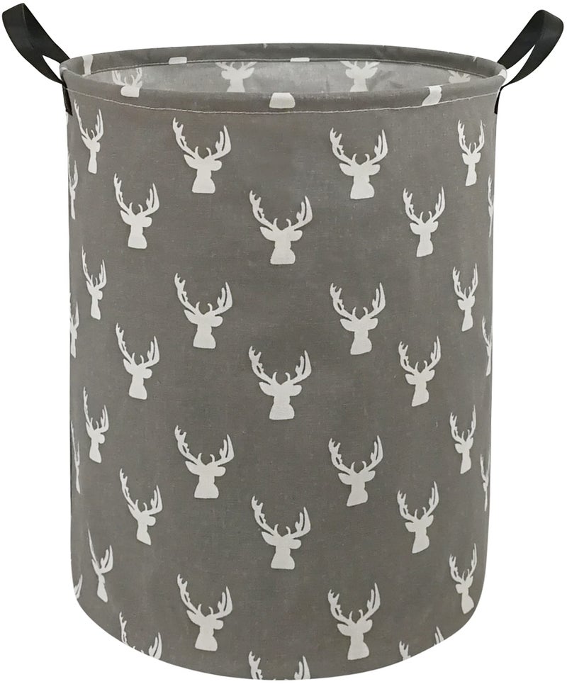 KUNRO Large Sized Storage Basket Waterproof Coating Organizer Bin Laundry Hamper for Nursery Clothes Toys (Grey deer) - Image 1